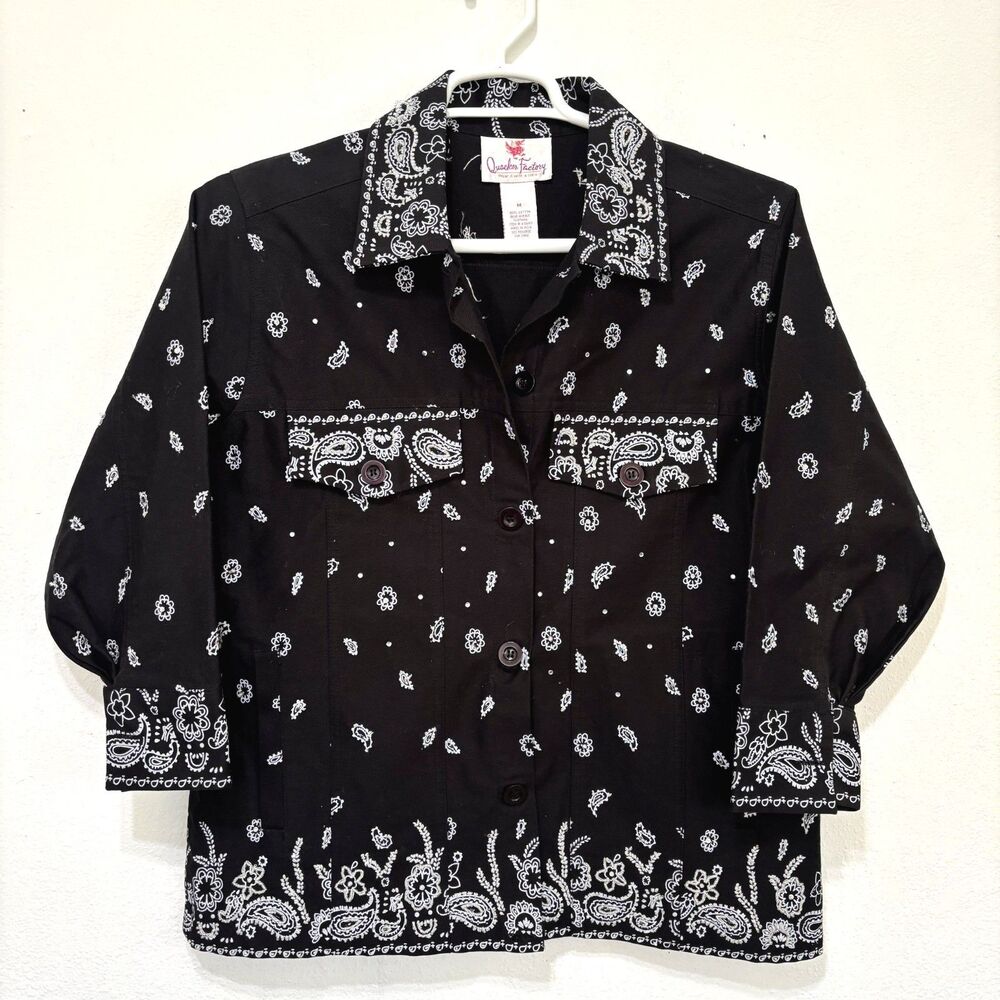 Quacker Factory Womens Western Jeans Jacket Medium Beaded Country Farmcore